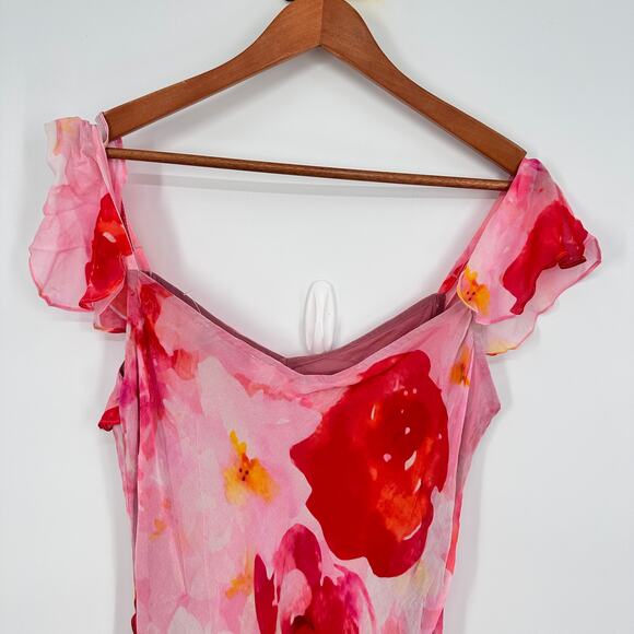 ANTHROPOLOGIE Summer Away Carolina Red Pink Midi Dress // M - Picture 10 of 12